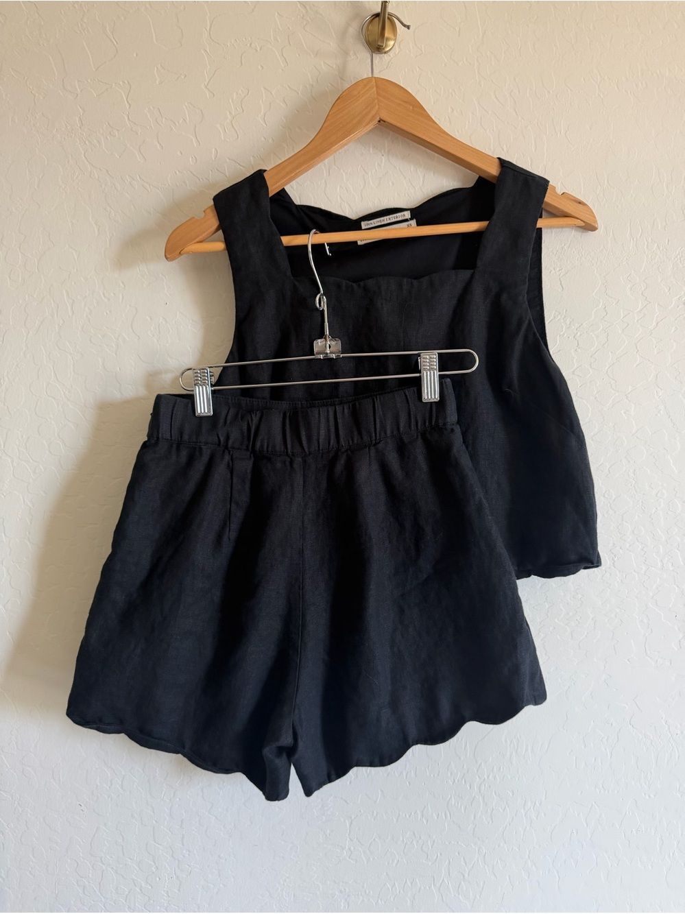 Abercrombie Premium Linen Scallop Set Black Top Shorts XS